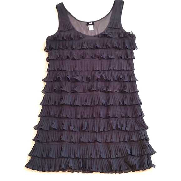 H&M Womens Dark Grey Sleeveless Layered Ruffle Mini Dress/ Size S - Picture 9 of 11
